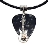 Electric Guitar Charm on Guitar Pick Necklace