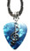Treble Clef Music Symbol Charm on Teal Blue Guitar Pick Necklace