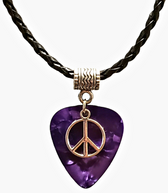 Peace Sign Symbol Charm on Guitar Pick Necklace