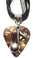 Music Note Charm on Brown Guitar Pick Necklace - Organza Ribbon Cord