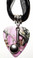 Music Note Charm on Pink Camo Guitar Pick Necklace - Organza Ribbon Cord