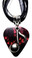 Music Note Charm on Red Guitar Pick Necklace - Organza Ribbon Cord