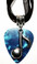 Music Note Charm on Teal Blue Guitar Pick Necklace - Organza Ribbon Cord