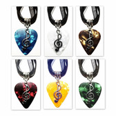 Treble Clef Music Symbol Charm on Guitar Pick Necklace - Organza Ribbon Cord