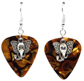 Elephant Head Charm on Guitar Pick Earrings, Handmade in USA