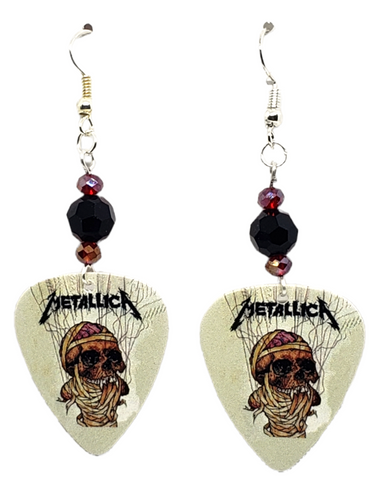 Metallica Rock Band Guitar Pick Beaded Earrings, Handmade in USA