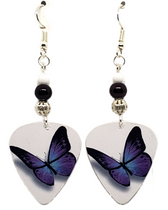 Purple Butterfly Guitar Pick Earrings, Handmade in USA