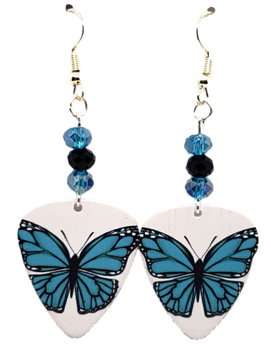 Blue Butterfly Guitar Pick Earrings, Handmade in USA
