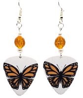 Orange Butterfly Guitar Pick Earrings, Handmade in USA