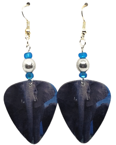 African Elephant Guitar Pick Earrings, Handmade in USA