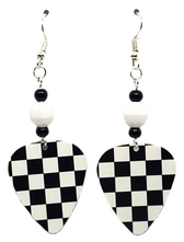 Nascar Racing Checkered Flag Guitar Pick Earrings, Handmade in the USA