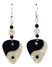Yin Yang Symbol on Guitar Pick Beaded Earrings