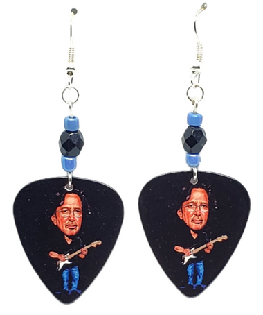 Eric Clapton Guitar Pick Beaded Earrings, Handmade in the USA
