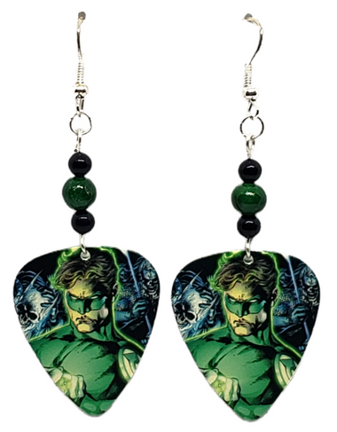 The Green Lantern Guitar Pick Earrings, Handmade in the USA