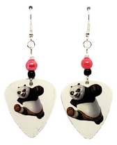 Kung Fu Panda Cartoon Character Guitar Pick Beaded Earrings, Handmade in USA
