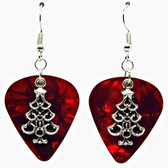 Christmas Tree Charm on Guitar Pick Earrings - Handmade in USA