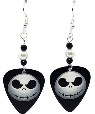 Jack Skellington Guitar Pick Earrings, Handmade in the USA