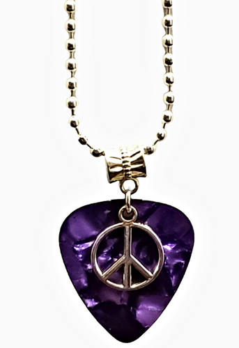 Peace Sign Symbol Charm on Guitar Pick Necklace