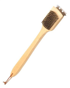 Rocky Mountain Goods Wooden Handle Grill Brush with Scraper - Long solid wood handle - Stainless Steel Bristles - Non scratch bbq grill brush - Works for all grill types - Leather hang loop