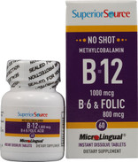 Superior Source Methylcobalamin Vit B12/B6/Folic Acid, 1000mcg/800 mcg, 60 ct