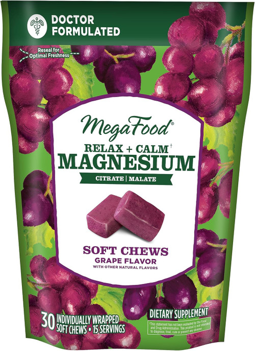 Relax + Calm* Magnesium ,  30 Soft Chews Grape Flavor