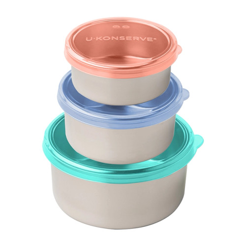 Food Storage Round, 16 oz, 9 oz, 5 oz, Blue Silicone Lids, Set of 3 - U-Konserve