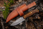 Damascus Steel knife 8' , leather sheath, Grooved handle, Hunting - FH Knives
