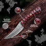 Damascus Steel Knife 8' , Red Handle, Multifunctional, Outdoor - FH Knives