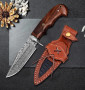 Damascus steel knife 10' , leather sheath, Camping, Fishing, Hunting - FH Knives