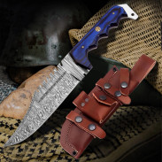Damascus steel knife 12' , Blue Handle, Camping, Fishing, Hunting - FH Knives