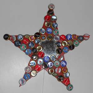 WOOD STAR with MIRROR and Bottle Caps by Pops Casey