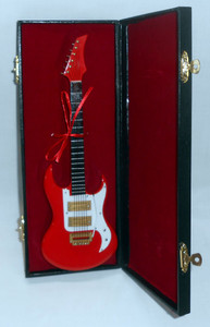 MINIATURE RED ELECTRIC GUITAR and CASE - 10" Long 