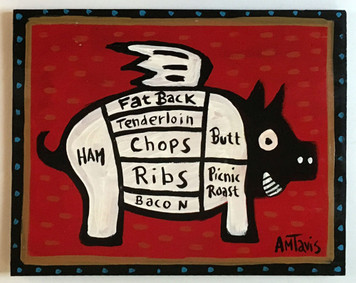 PIG PAINTING - Red Background by Anthony Tavis