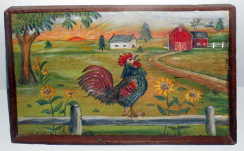 CARVED ROOSTER and FARM SCENE by Anna Hoover - 17 yr old PA Dutch girl
