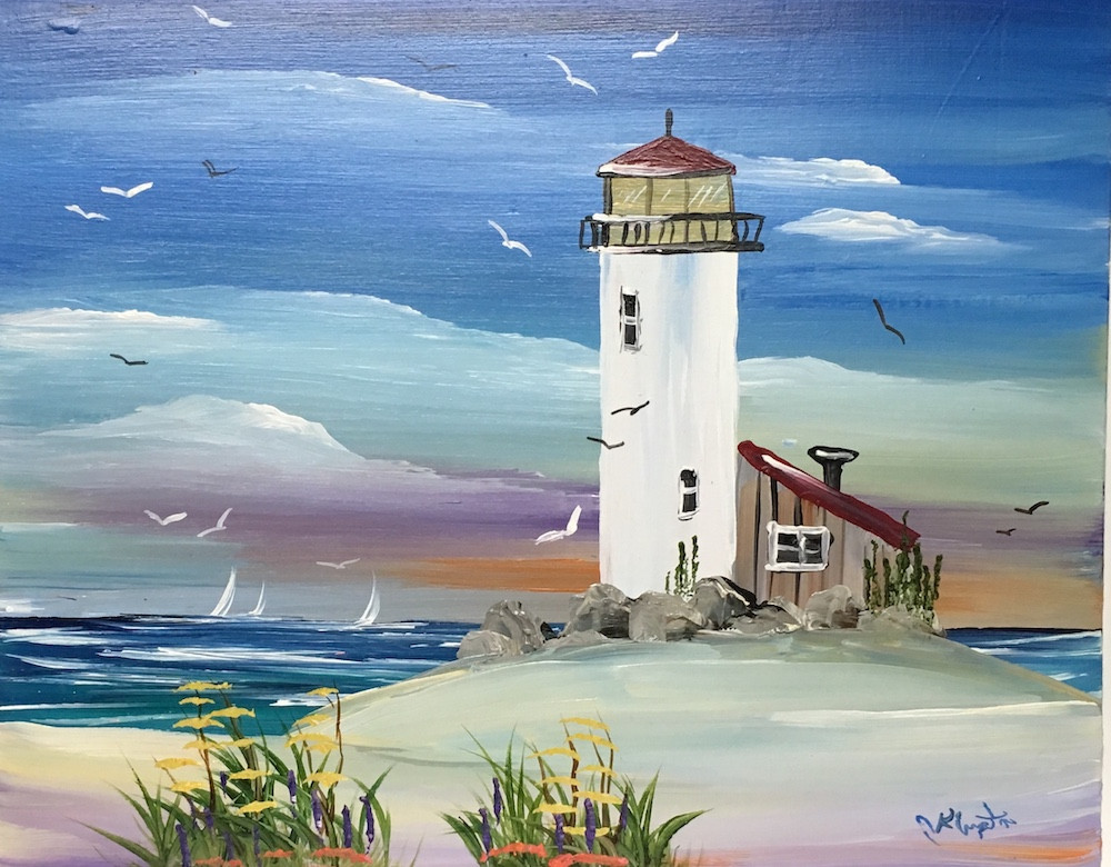 Lighthouse And Sailboats Oil Painting By Norm Possum County