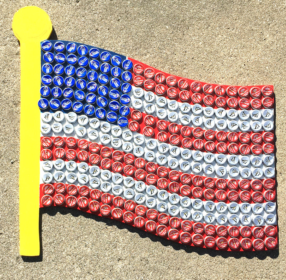 WOOD FLAG w/ 280 Bottle Caps by George Borum