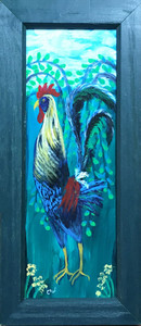 SKINNY FRAMED ROOSTER PAINTING by Connie Wallace