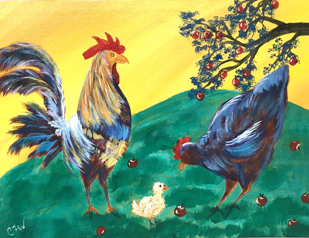 CHICKEN FAMILY PAINTING by Connie Wallace