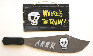 PIRATE RUM SIGN & Wood Cutlass w/ Skull