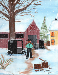 CHOPPING FIREWOOD in the SNOW by Ellie - Was $95 - Now $60