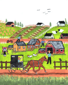 "HI NEIGHBOR" Amish Painting by Ellie - Was $95 - Now $60
