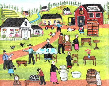 "AMISH YARD SALE" Painting by Ellie - Was $95 - Now $60