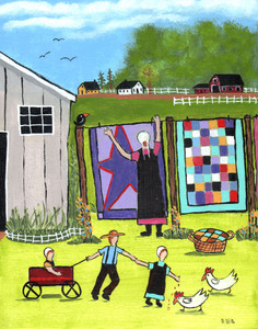 "WASH DAY" AMISH PAINTING by Ellie
