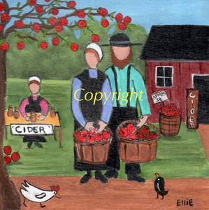 APPLES 5¢ - AMISH COUPLE - MINI-Painting by Ellie