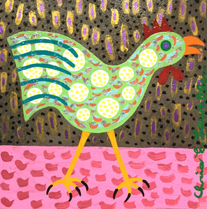 GREEN ROOSTER - White & Yellow Spots (11) by Chris Lewallen