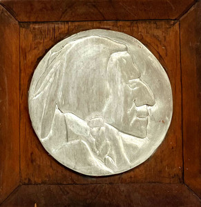 INDIAN HEAD - BAS RELIEF CARVING - WALL PLAQUE