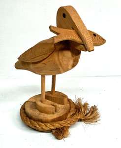 WOOD  BIRD with FISH SCULPTURE (Minimalist Art) - creator unknown