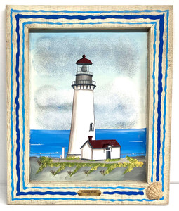YAQUINA LIGHTHOUSE - HAND PAINTED with DECORATED FRAME