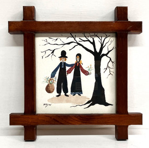 AMISH COUPLE - HAND PAINTED in Wood Frame by Nancy Whiteside