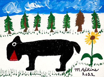 BLACK BEAR w/ FLOWER PAINTING by Minnie Adkins